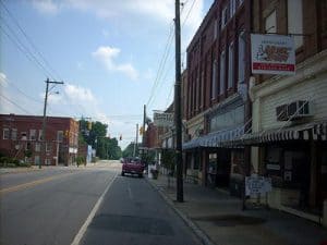 Downtown Mount Gilead, N.C., where an Election Day sting operation has residents concerned about voter intimidation. (Photo by Dincher via Wikipedia.) 