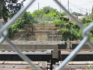 The demolished pedestrian bridge