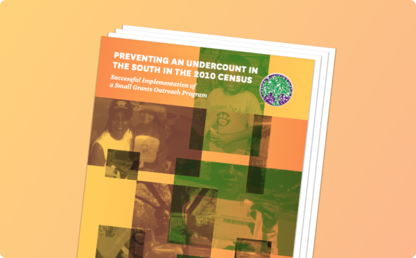 Preventing an Undercount in the South in the 2010 Census report cover with geometric green and orange shapes on a yellow-orange gradient background