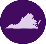 Virginia silhouette on purple circular background