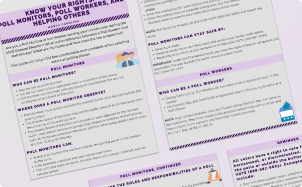 Spread of toolkit for poll monitors and poll workers in North Carolina