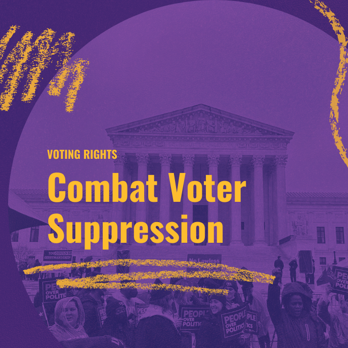 Combat Voter Suppression cover image depicting voting rights rally outside the US supreme court