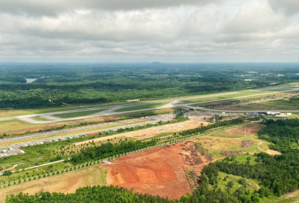 Aerial View of Rural North Carolina showing farmland on a cloudy day