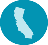 California silhouette on blue circular background