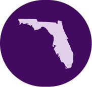 Florida silhouette on purple circular background