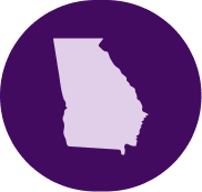 Georgia silhouette on purple circular background