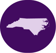 North Carolina silhouette on purple circular background