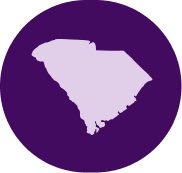 South Carolina silhouette on purple circular background