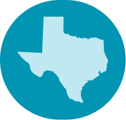 Texas silhouette on blue circular background