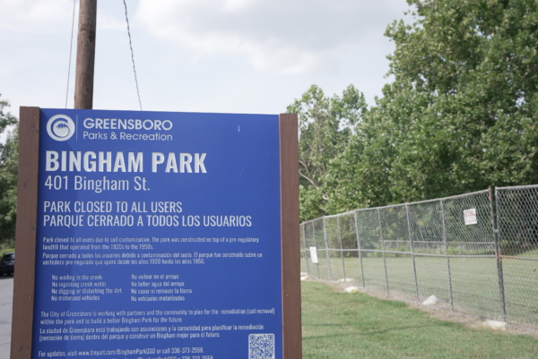 Sign that says Bingham Park is Closed to the Public in Greensboro, NC