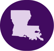 Louisiana silhouette on purple circular background