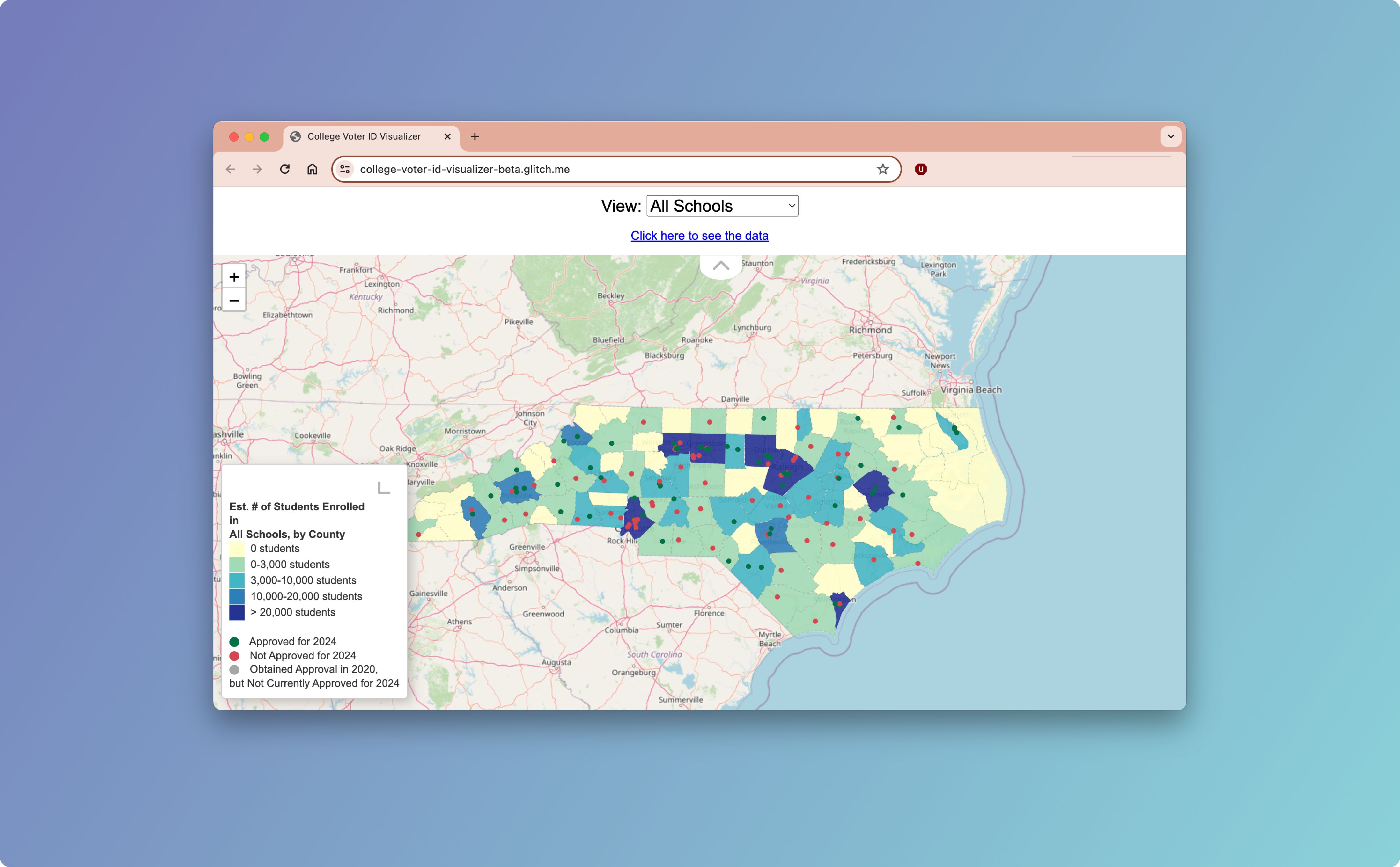 NC College Voter ID Visualizer user interface