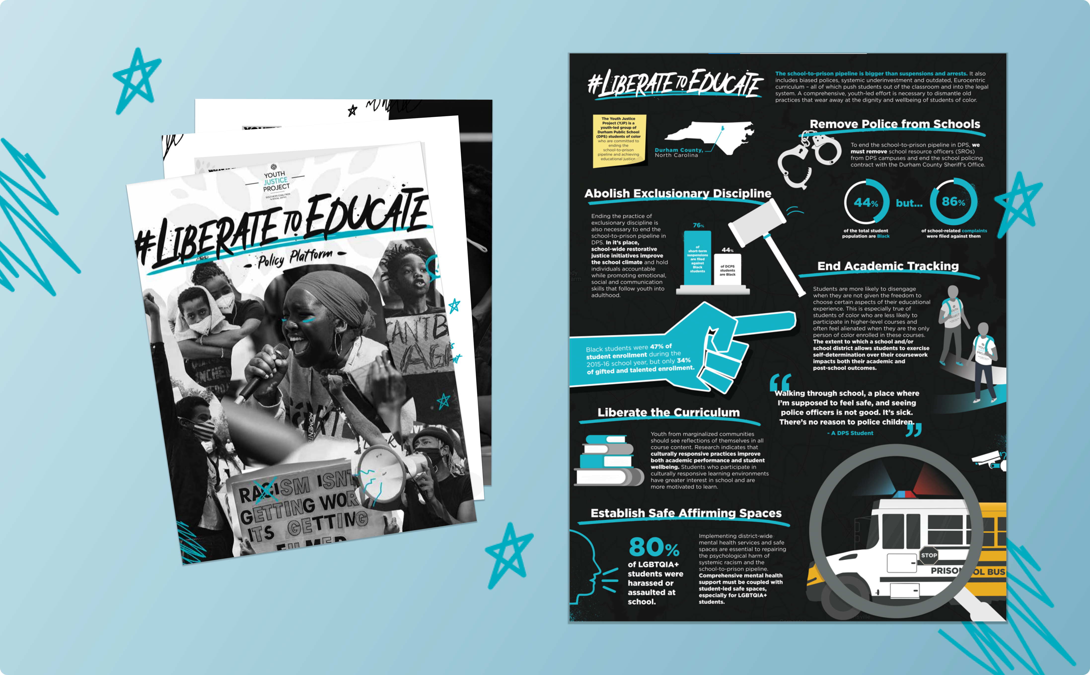 #LiberateToEducate Policy Platform report booklet and infographic