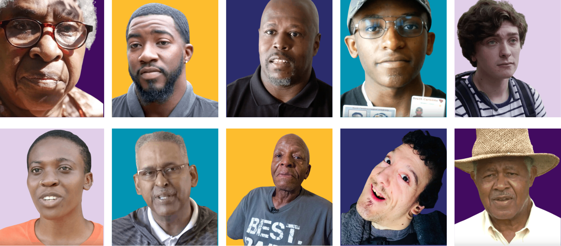 Photos of 10 people whose stories are featured about the right to vote in North Carolina