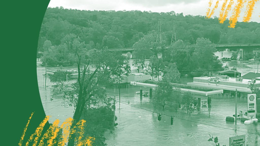 Gas station completely flooded in Asheville, NC, from Hurricane Helene