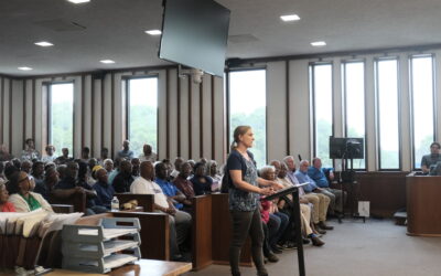 Hilary Harris Klein, Senior Counsel for Voting Rights at Southern Coalition for Social Justice speaking at the meeting on Monday.