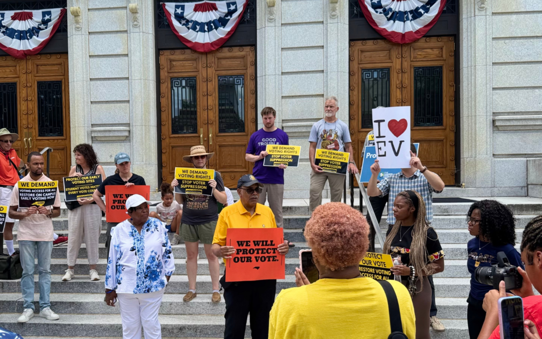 Voting rights advocates show up for the Guilford Board of Elections meeting on July 21, 2026.