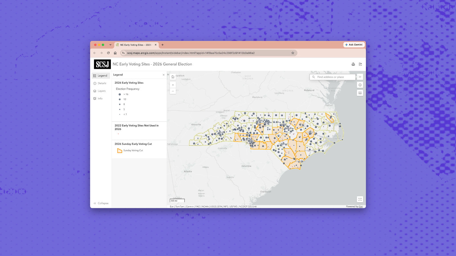 NC Early Voting Sites – 2026 General Election NC Early Voting Sites - 2026 General Election user interface